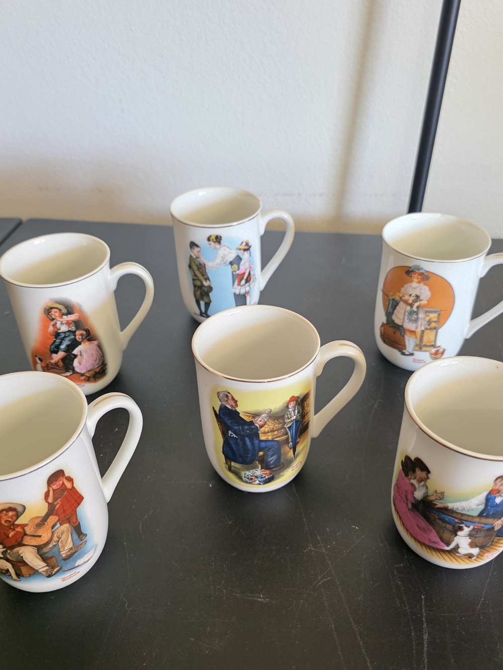Norman Rockwell White Ceramic Mugs - Set of 6